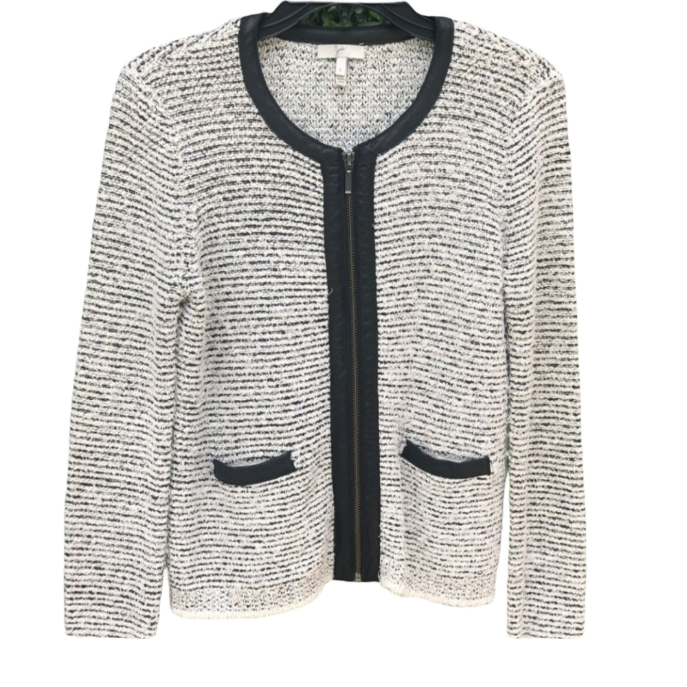 Joie Women's Jacolyn B Chalk and Caviar Genuine Leather Trim Jacket Size XS